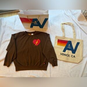 NWT Aviator Nation Bolt Heart Relaxed Crew Sweatshirt   Small + Tote Bag